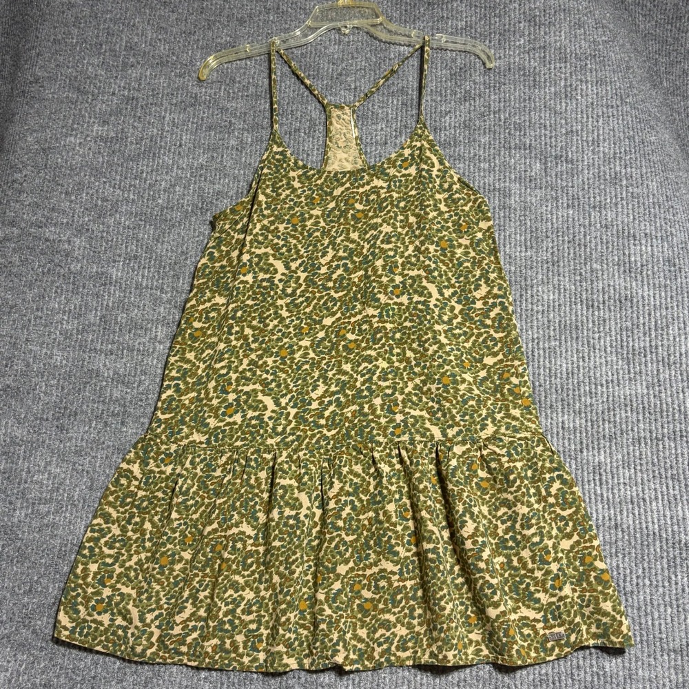 Roxy Green Floral Drop Waist‎ Mini Dress Racerback Spaghetti Strap Medium